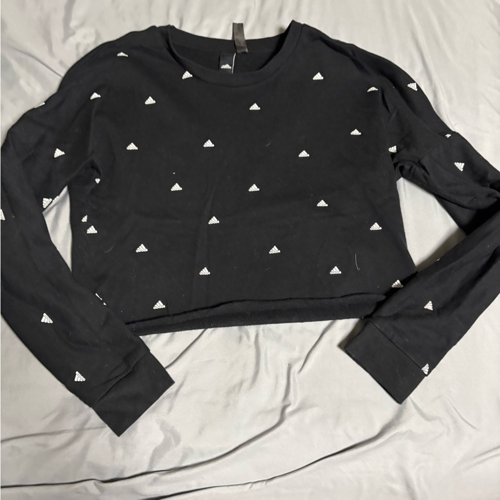 Adidas Black Crop Top with White Logo Pattern